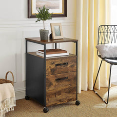 File Cabinet with 2 Drawers - Rolling Office Filing Cabinet Stable  - Rustic Brown and Black