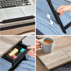 Laptop Table - Tilting Top with Height Adjustable Legs - Greige