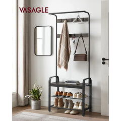 Entryway Coat Rack with Shoe Bench - 30 inch - Entryway Tree Shoe Rack - Charcoal Grey and Black