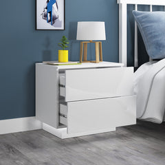 Bedside table with LED - Side table 2 drawers - White