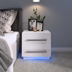 Bedside table with LED - Side table 2 drawers - White