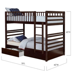 Twin/Twin Bunk Bed - Espresso Wood Frame Included 2 Storage Drawers