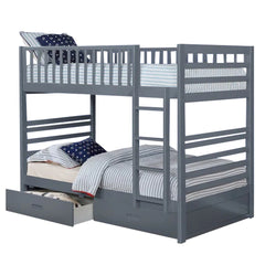 Twin/Twin Bunk Bed - Gray Wood Frame Included 2 Storage Drawers