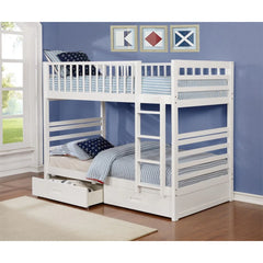 Twin/Twin Bunk Bed - White Wooden Frame Included 2 Storage Drawers
