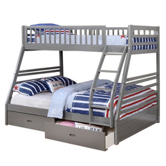 Single/double bunk bed - Grey wooden frame included 2 storage drawers