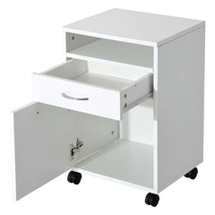 Rolling File Cabinet with Drawer Wheeled Documents Storage Printer Stand with Shelf Home Office White