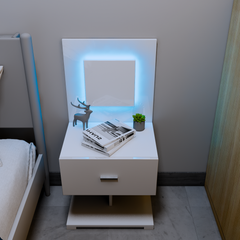 Bedside table with LED - Side table 1 drawer - White