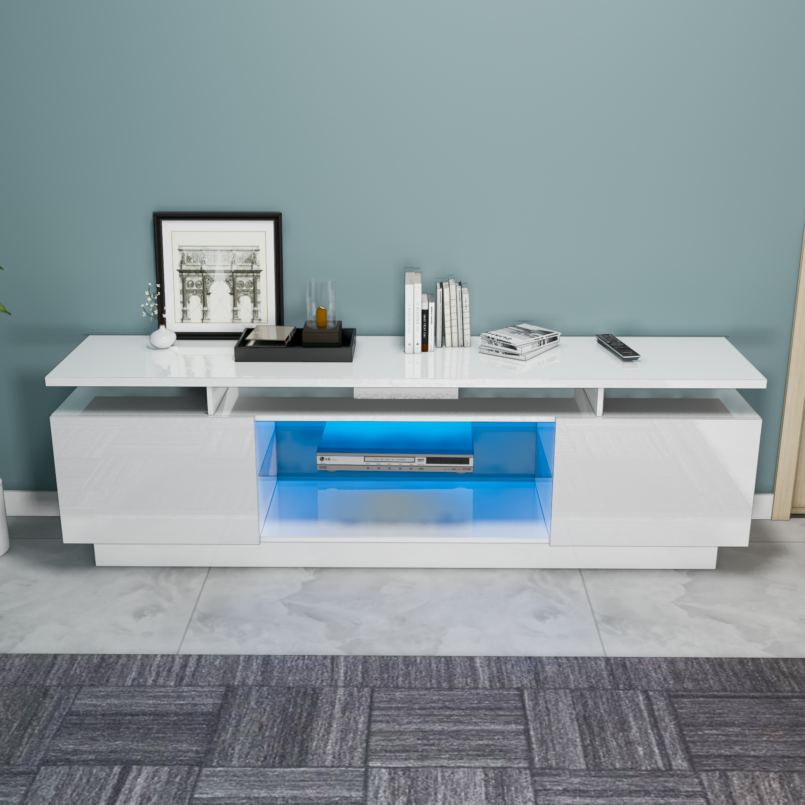 Lauren - Meuble de TV avec LED - Blanc Lustré - 70 po