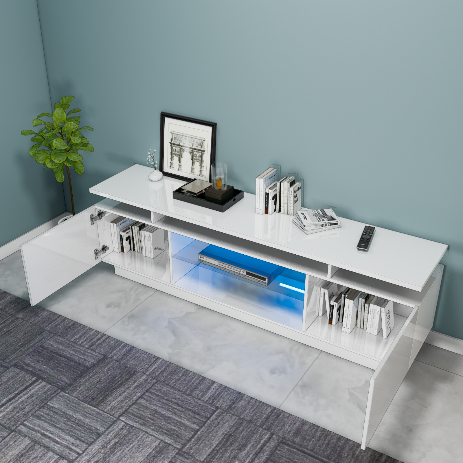 Lauren - Meuble de TV avec LED - Blanc Lustré - 70 po