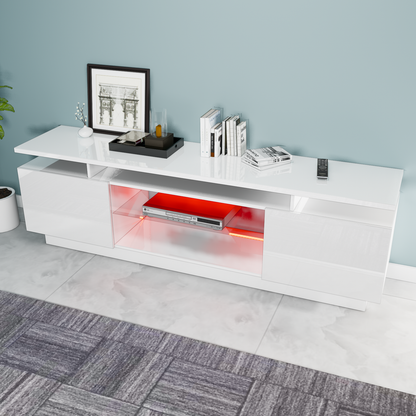 Lauren - Meuble de TV avec LED - Blanc Lustré - 70 po