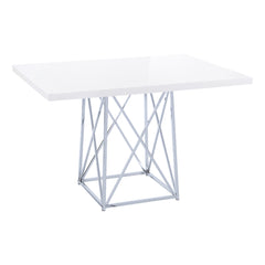 DINING TABLE - 36"X 48" / GLOSSY WHITE / CHROME METAL