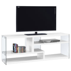 Meuble de TV - Blanc Lustré avec étagères - Verre trempé - 60 po - Blanc
