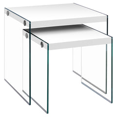 Tables Gigognes - Ens. 2pcs / Blanc Lustre / Verre Trempe