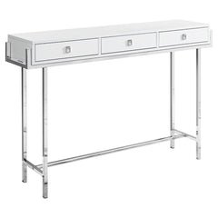 Table D'appoint - Console D'entrée - 48"L / Blanc Lustre / Metal Chrome