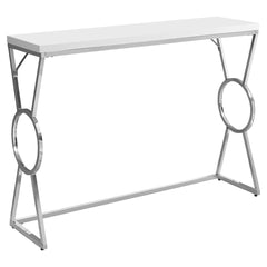 Table D'appoint - Console D'entrée - 42"L / Blanc Lustre / Metal Chrome