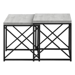 Nesting Tables - 2pcs / Gray Faux Wood / Black Metal