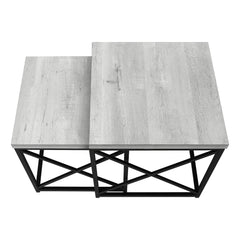 Nesting Tables - 2pcs / Gray Faux Wood / Black Metal
