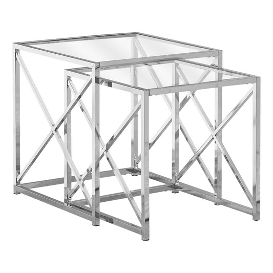 Nesting Tables - Set. 2pcs / Chrome Metal / Tempered Glass 1200