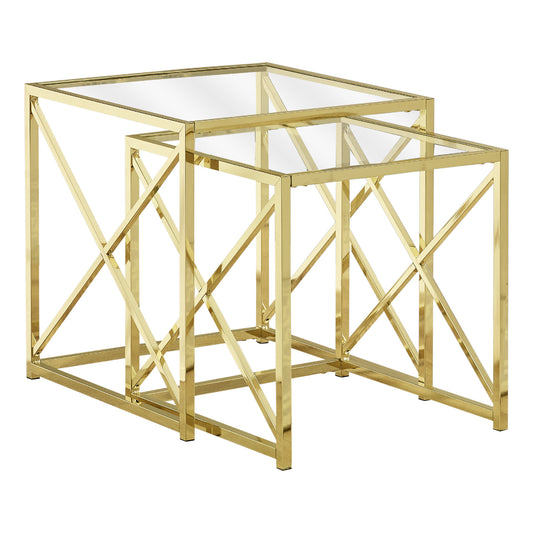 Nesting Tables - Set. 2pcs / Gold Metal / Tempered Glass 1200