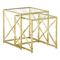Nesting Tables - Set. 2pcs / Gold Metal / Tempered Glass
