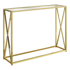 ACCENT TABLE - HALL CONSOLE - 42"L/ GOLD METAL WITH TEMPERED GLASS