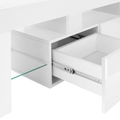 TV Stand - Glossy White - Tempered Glass - 63 in - White