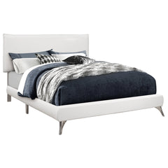BED - QUEEN / WHITE FAUX LEATHER SILVER LEGS
