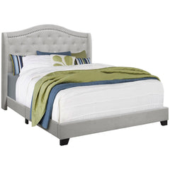 BED - QUEEN / PALE GREY VELVET SILVER BORDER