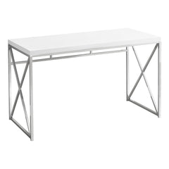 Computer desk - 48 in - Glossy White / Chrome Metal