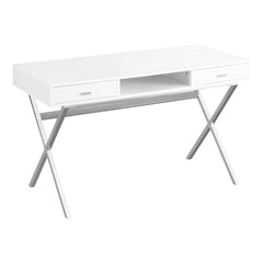 Computer desk - 48 in - 2 drawers - Glossy White / Chrome Metal