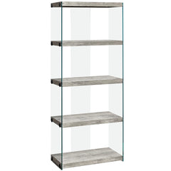 SHELF - 60"H / GREY FAUX WOOD WITH TEMPERED GLASS