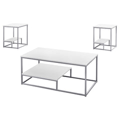 Coffee table set - 3 pieces - White / Silver Metal