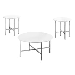 Ensemble table de salon - 3 morceaux - Blanc Lustré / Metal Chrome