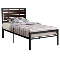 BED - TWIN / BLACK METAL WITH ESPRESSO PANELS