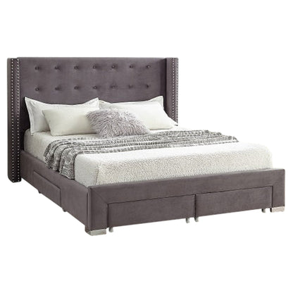 Lilia - Queen Bed - Grey Velvet Tufted