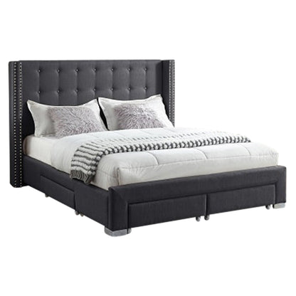 Lilia - Queen Bed - Grey Tufted Fabric