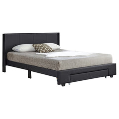 BED - QUEEN / WITH 1 STORAGE DRAWER BLACK LEATHERETTE