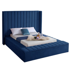 BED - QUEEN / BLUE VELVET WITH UPHOLSTERY AND 3 STORAGE BENCHES