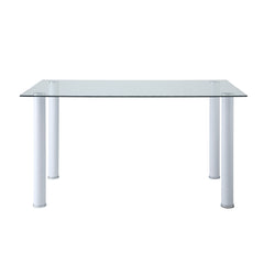 Table A Manger - 32"X 55" / Verre Trempe / Metal Blanc
