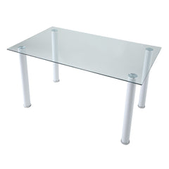 Table A Manger - 32"X 55" / Verre Trempe / Metal Blanc