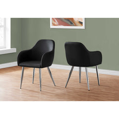 Set of 2 chairs / 33"H / Black Faux Leather / Chrome