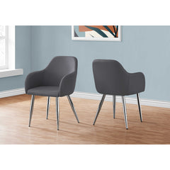 Set of 2 chairs / 33"H / Gray Faux Leather / Metal Chrome
