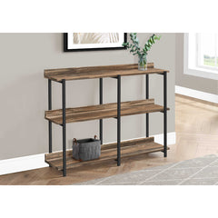 SIDE TABLE - 48"L / BROWN FAUX WOOD CONSOLE / BLACK