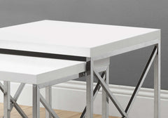 Tables Gigognes - Ens. 2pcs / Blanc Lustre / Chrome