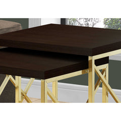 Nesting Tables - Set. 2pcs / Espresso / Metal Gold