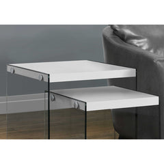 Tables Gigognes - Ens. 2pcs / Blanc Lustre / Verre Trempe