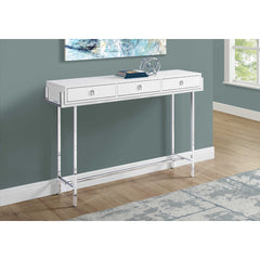 ACCENT TABLE - HALL CONSOLE - 48"L / GLOSSY WHITE / CHROME METAL