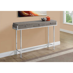 ACCENT TABLE - HALL CONSOLE - 48"L / DARK TAUPE / CHROME METAL