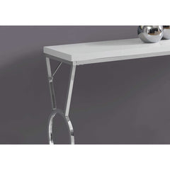 ACCENT TABLE - HALL CONSOLE - 42"L / GLOSSY WHITE / CHROME METAL
