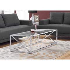 COFFEE TABLE - 44"L / CHROME METAL WITH TEMPERED GLASS
